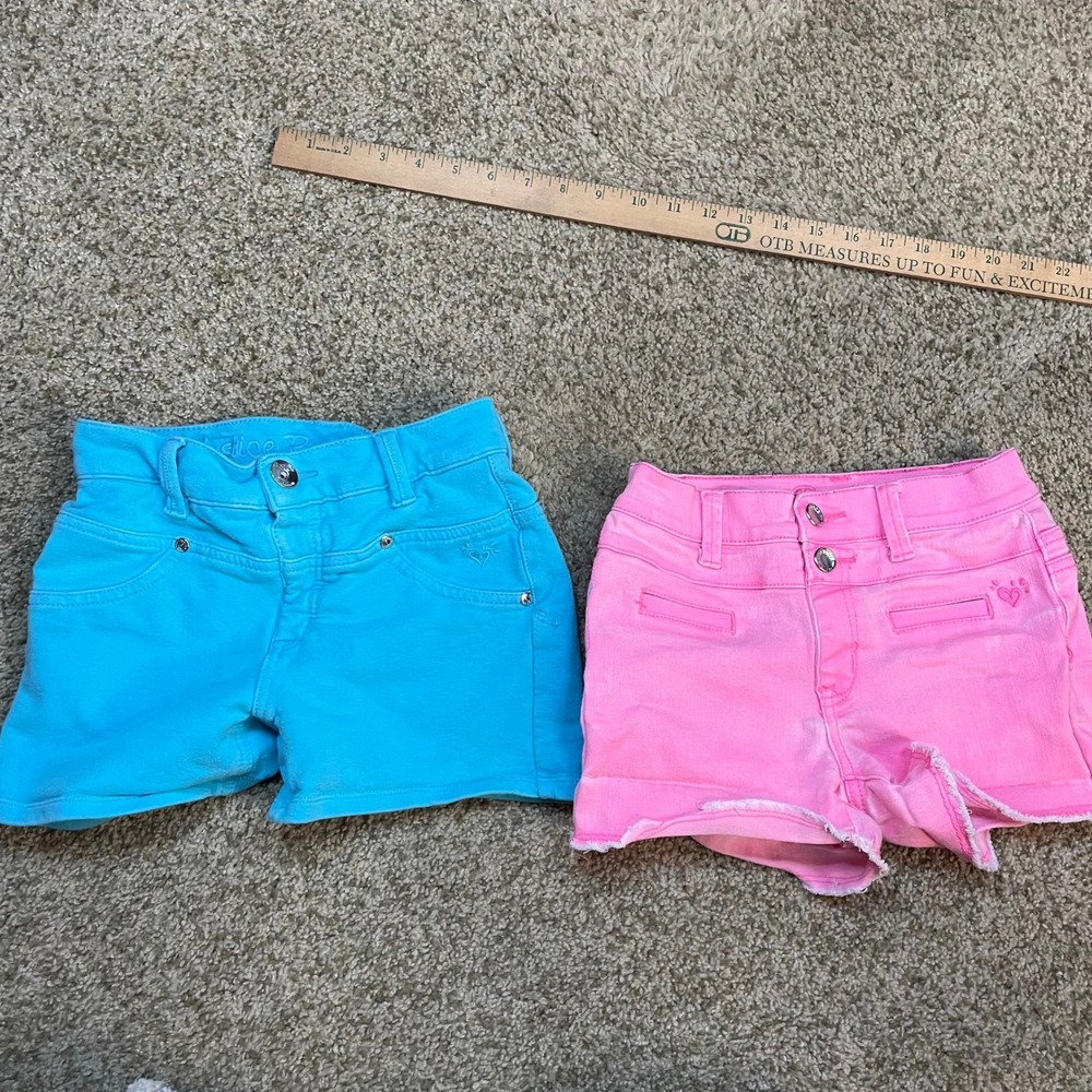Justice Premium Girls Shorts Lot of 2 Pink Blue Denim Size 14S Slim